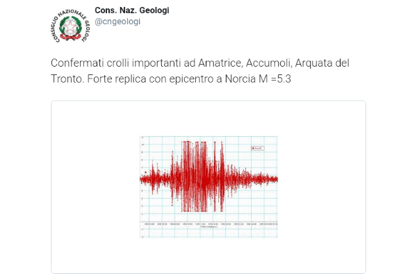 Il tweet del Consiglio Nazionale Geologi