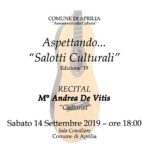 “Aspettando… Salotti Culturali”: l’evento il 14 settembre presso il Comune di Aprilia.