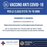 Vaccino Covid: nel Lazio oggi via alle prenotazioni per 78enni e 79enni.