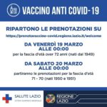Vaccino anti Covid-19: ripartono le prenotazioni nel Lazio.