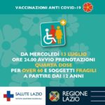 Lazio: da oggi quarta dose per over 60 e soggetti fragili sopra i 12.